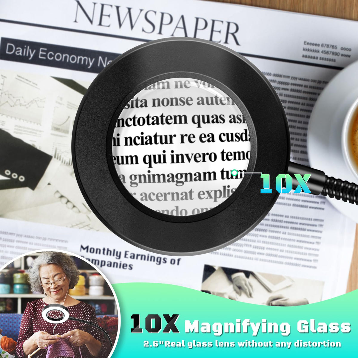 NZQXJXZ desk magnifier with clip enables hands-free close work on edge surfaces.