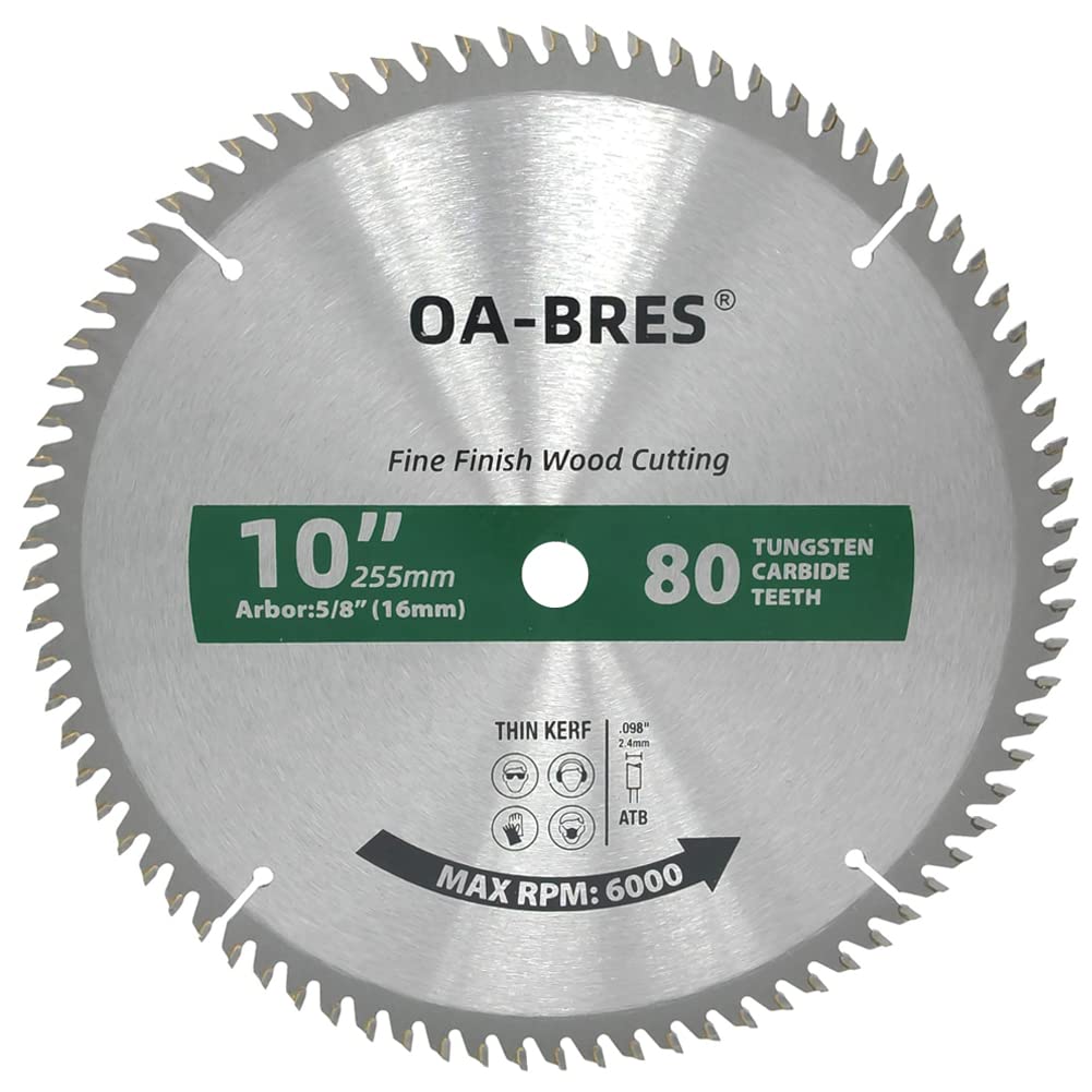 OA-BRES 10-inch blade with 80T ATB TCT for fine finish cuts on wood