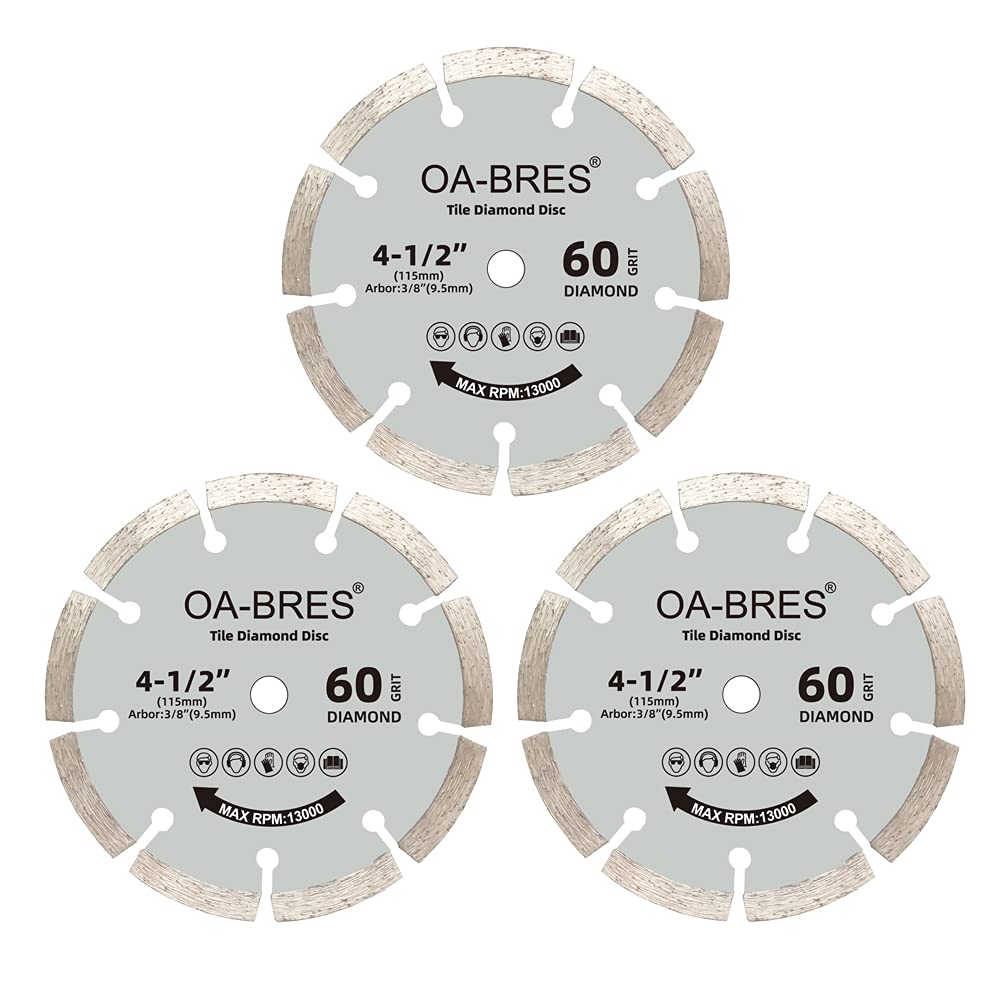 OA-BRES 3-pack 4-1-2-inch 60-grit diamond disc for precise tile cutting.