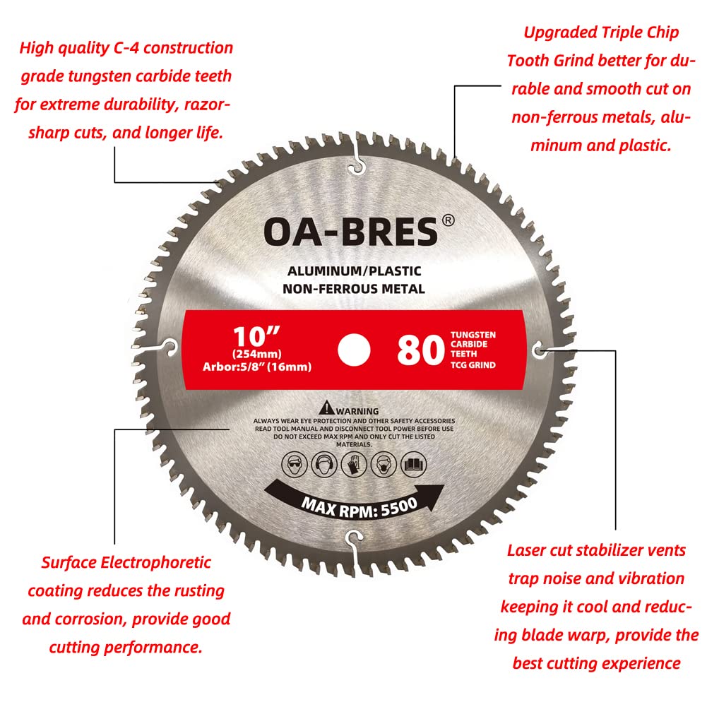 OA-BRES aluminum non-ferrous blade with 5/8-inch arbor for smooth, durable cuts.