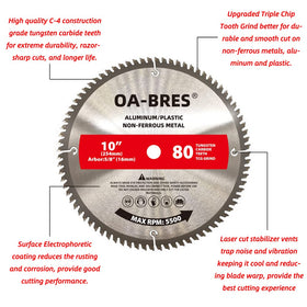 OA-BRES aluminum non-ferrous blade with 5/8-inch arbor for smooth, durable cuts.