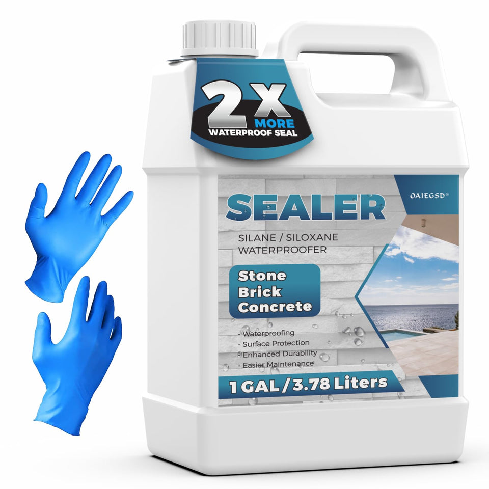 OAIEGSD concrete sealer bottle pour shows easy application and water repellence.