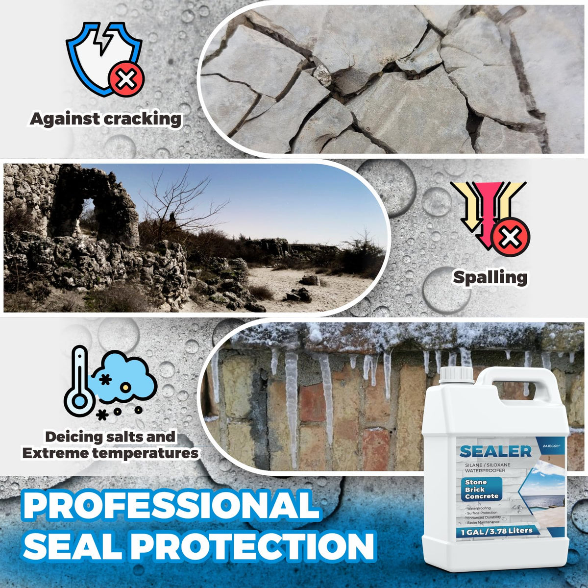 OAIEGSD sealer on damp surface provides immediate water repellence and surface reinforcement.