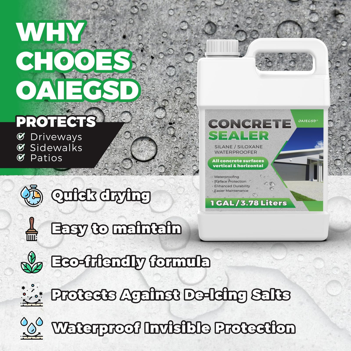 OAIEGSD penetrating sealer on concrete provides invisible protection.