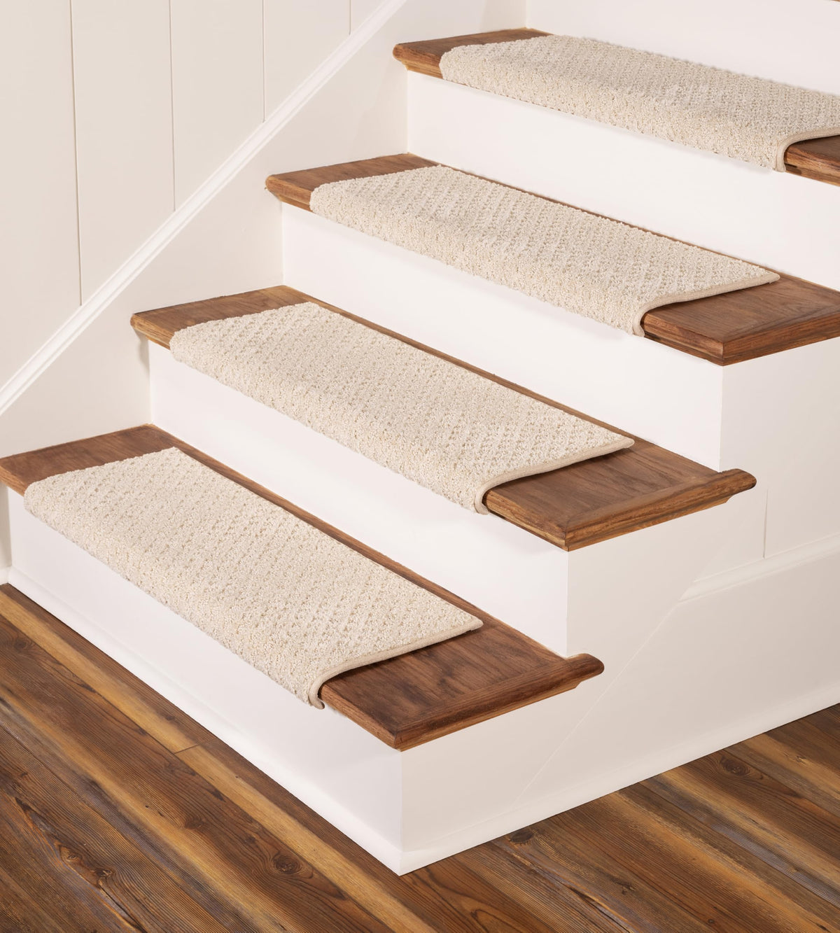 Oak Valley Designs Bayside Charm stair tread close-up showing plush texture on wood