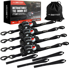 OARTTEES retractable ratchet strap four-pack close-up of the self-retracting mechanism for quick securing.
