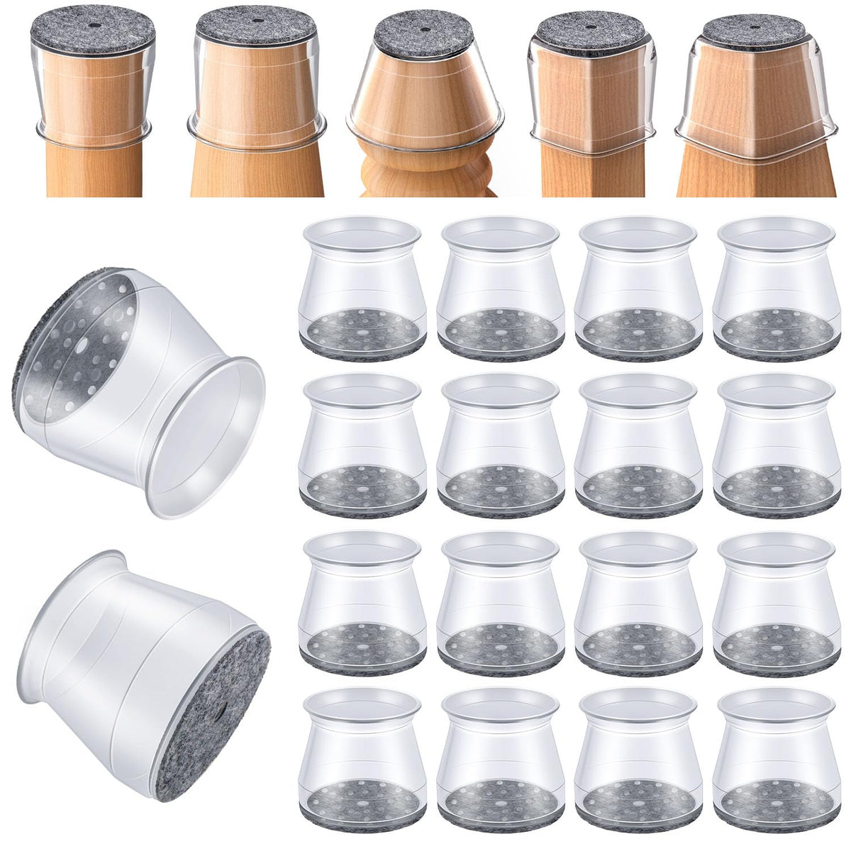 OASMU 16-piece chair leg protectors with silicone felt pad, ready to install and protect floors.