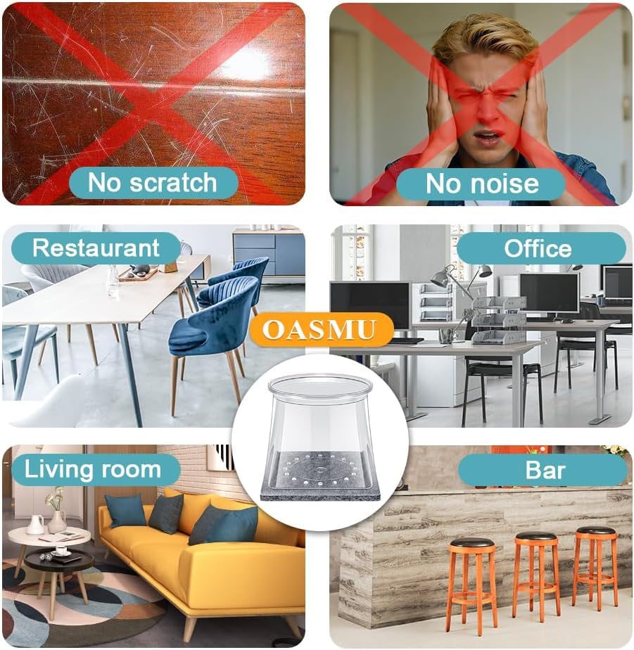 OASMU fits square and round chair legs securely for versatile use.