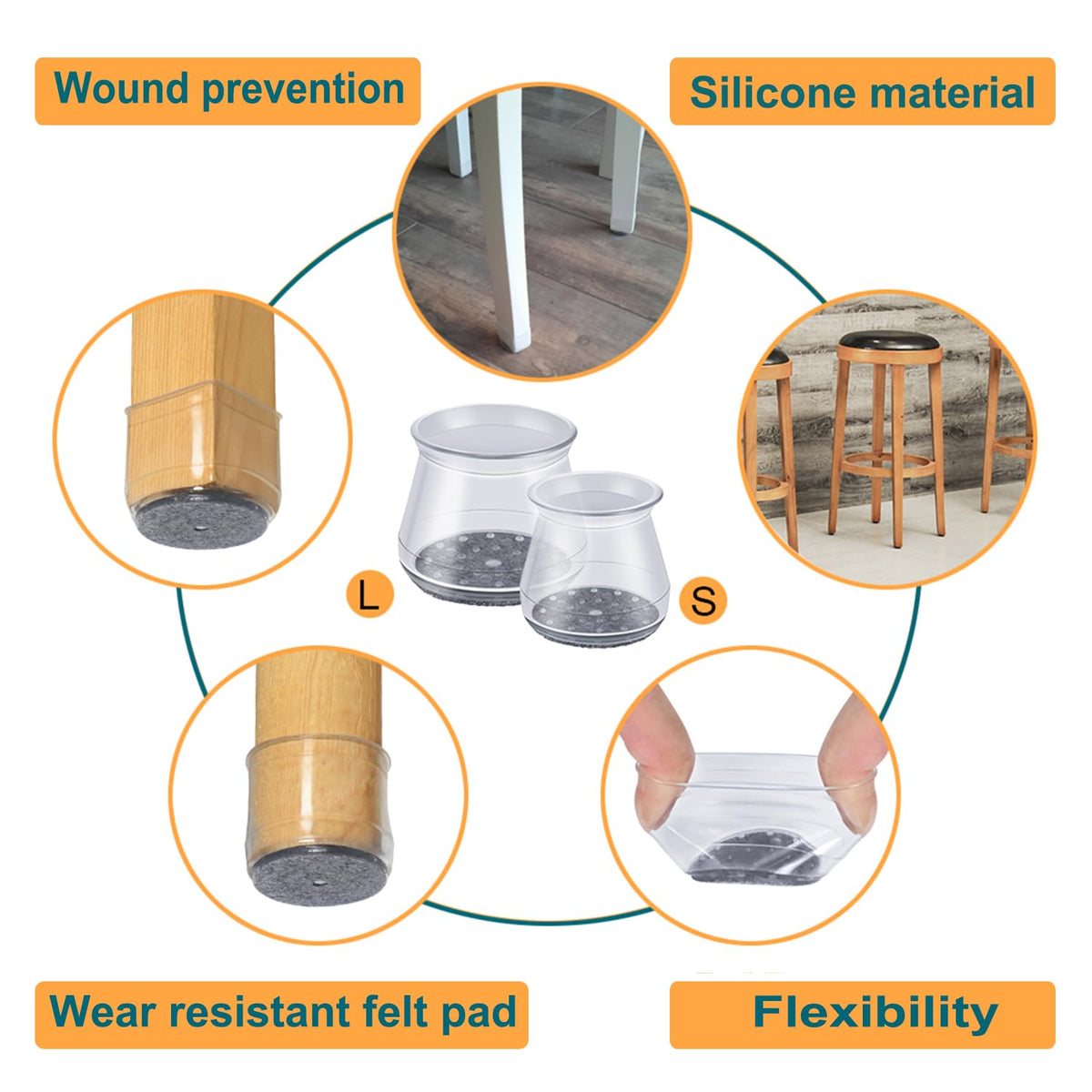 OASMU supports round and square chair feet with versatile sizing