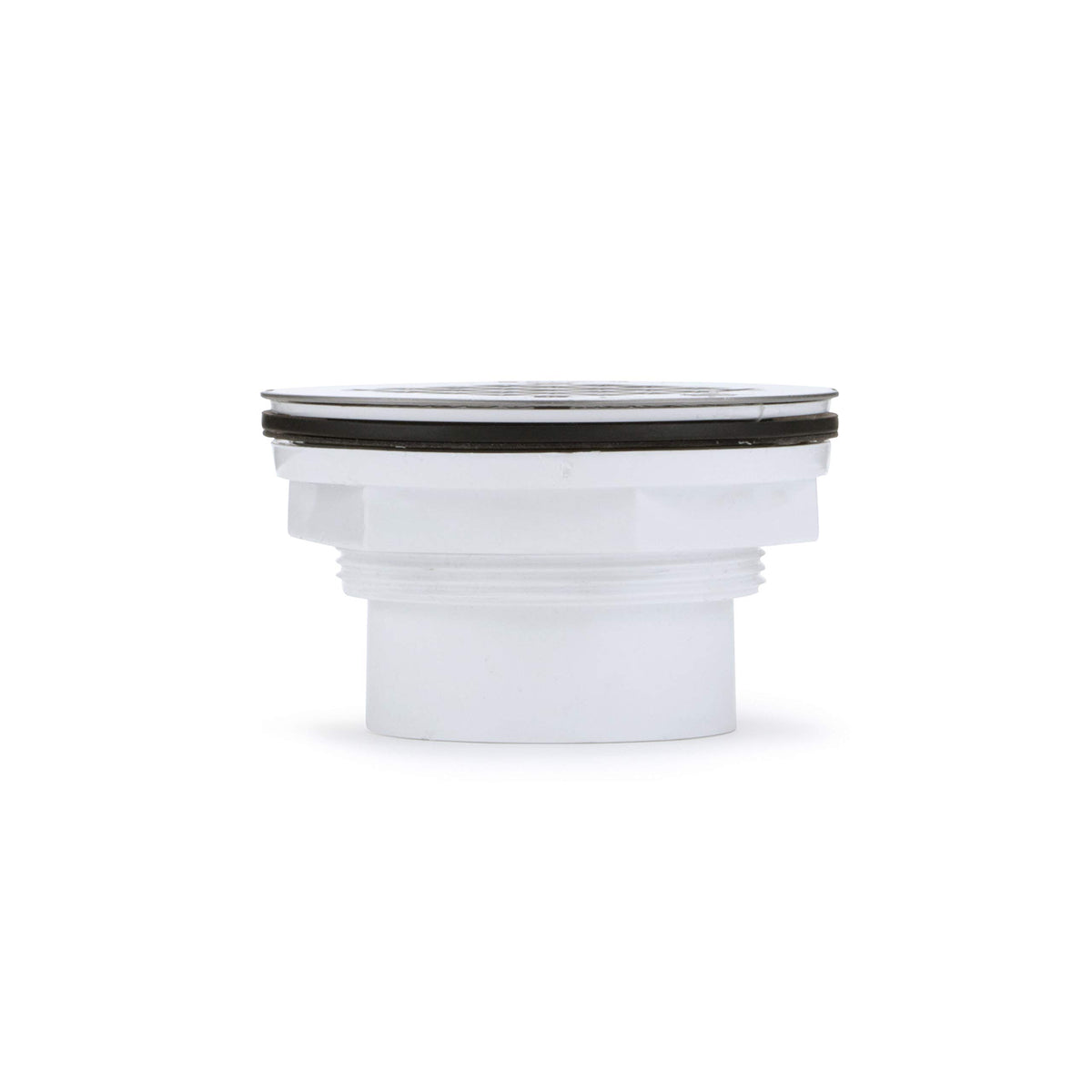 Oatey 101 PS top accommodates 4-1/4 inch universal Snap-Tite strainers for flexible installation.