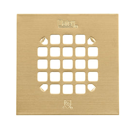 Oatey 42361 square shower strainer in brushed gold for a coordinated bathroom look.