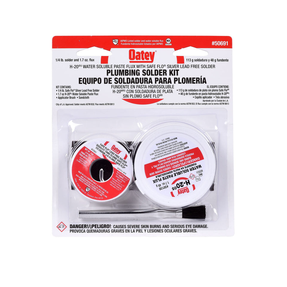 Oatey plumbing solder kit with solder wire for lead-free copper joints.