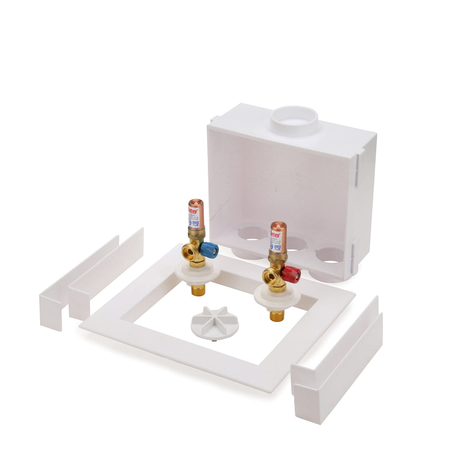 Oatey Quadtro outlet box front view for laundry plumbing installations