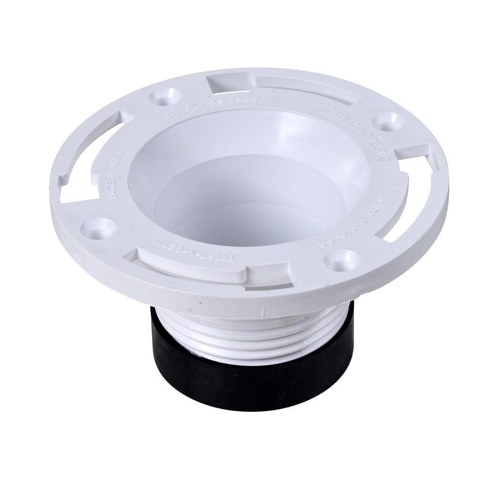 Oatey Twist-N-Set closet flange installed inside a 4-in pipe for quick replacement.