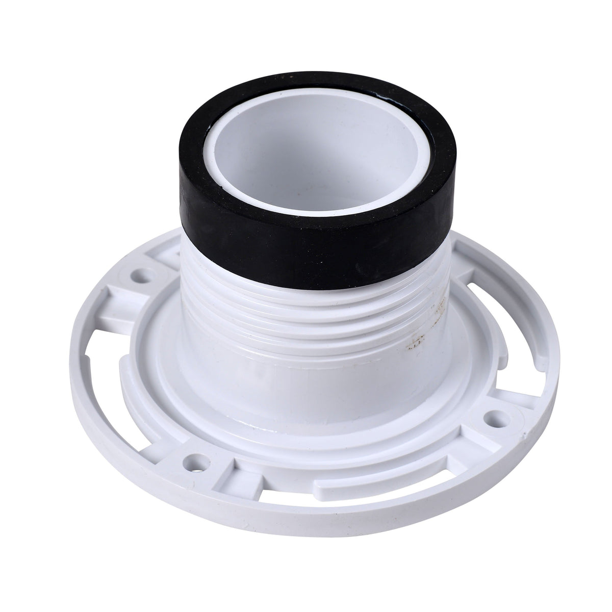 Oatey Twist-N-Set flange with tool-free installation demonstrates simple setup.