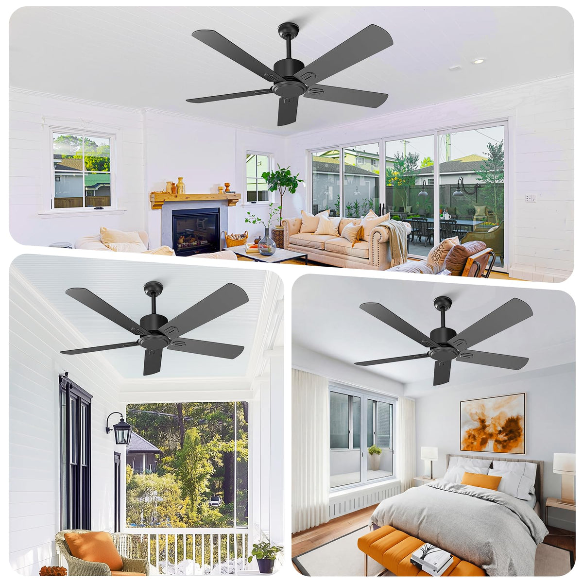 Obabala black or gray composite wood blades add natural elegance and contemporary flair.