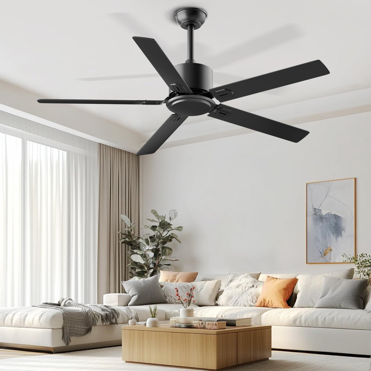 Obabala no-light black ceiling fan enhances modern décor with clean lines.
