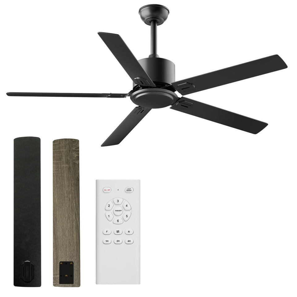 Obabala 42-inch black ceiling fan with remote for effortless room control.