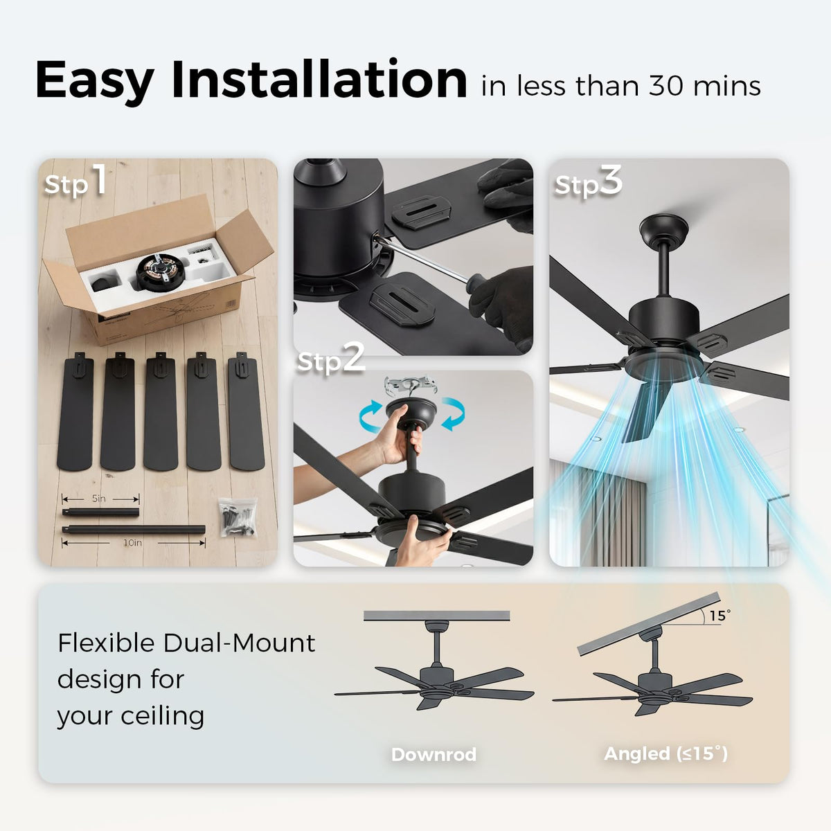 Obabala black composite wood blades add modern style