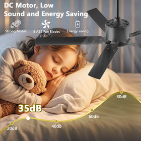 Obabala modern black ceiling fan complements bedrooms and kitchens.