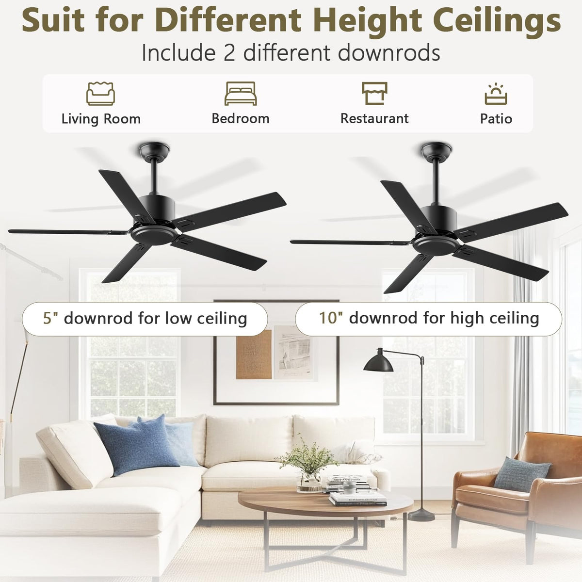 Obabala quiet ceiling fan runs at about 35dB for peaceful spaces.