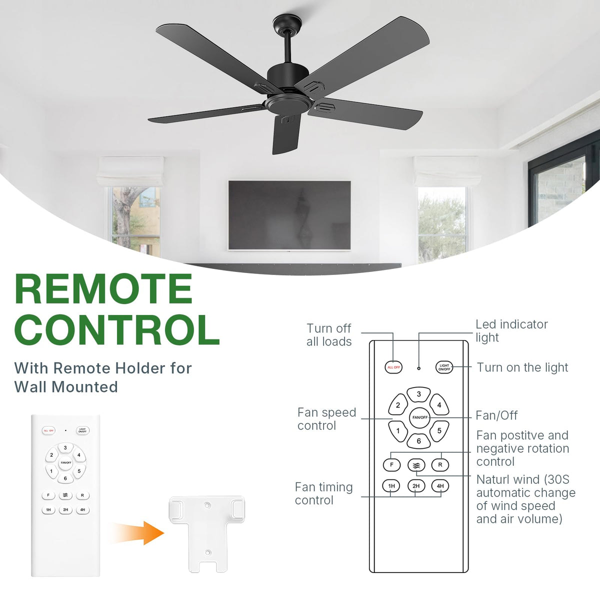 Obabala six-speed remote with timer helps tailor comfort and energy use.