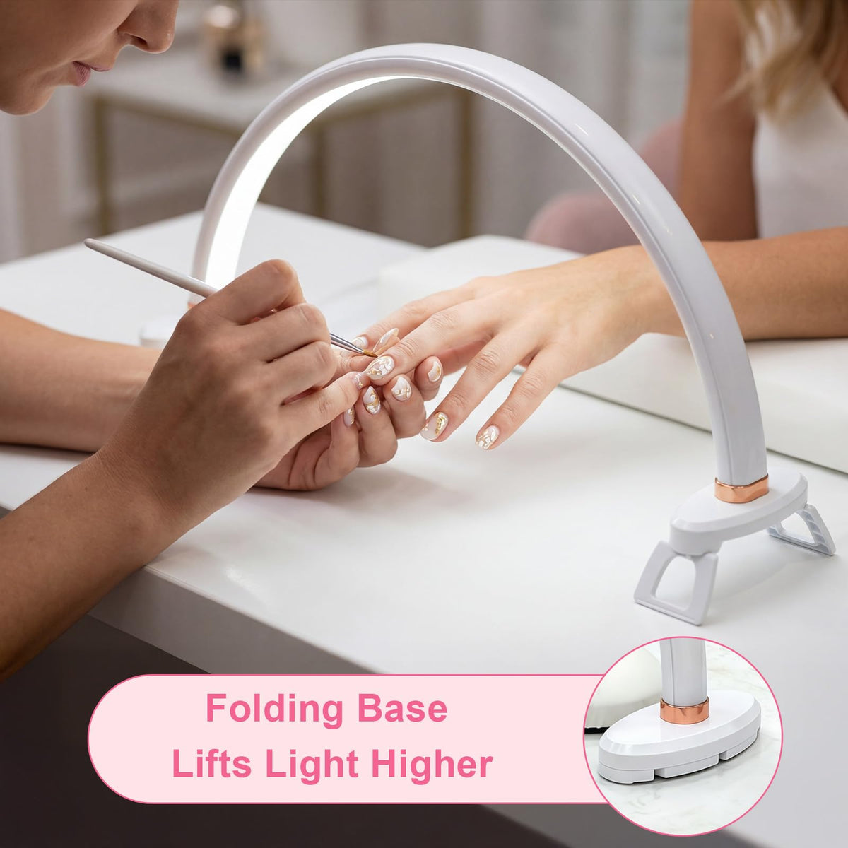 obcd Half Moon Light with foldable bracket in use at a desk
