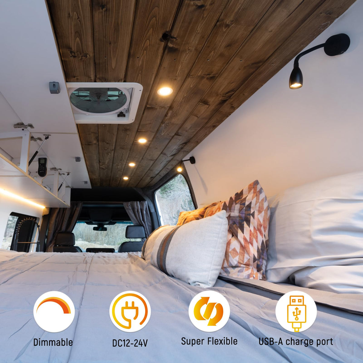 Obeaming RV bedside lamp with flexible neck directs light precisely where you need.