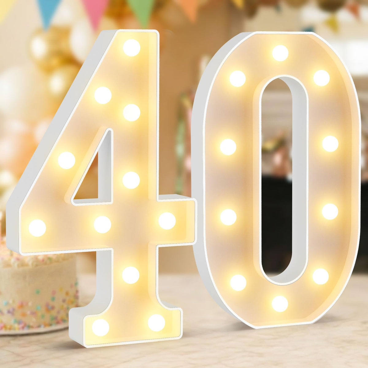 Obrecis 40th marquee number wall light for bold, photo-ready birthday and anniversary setups.