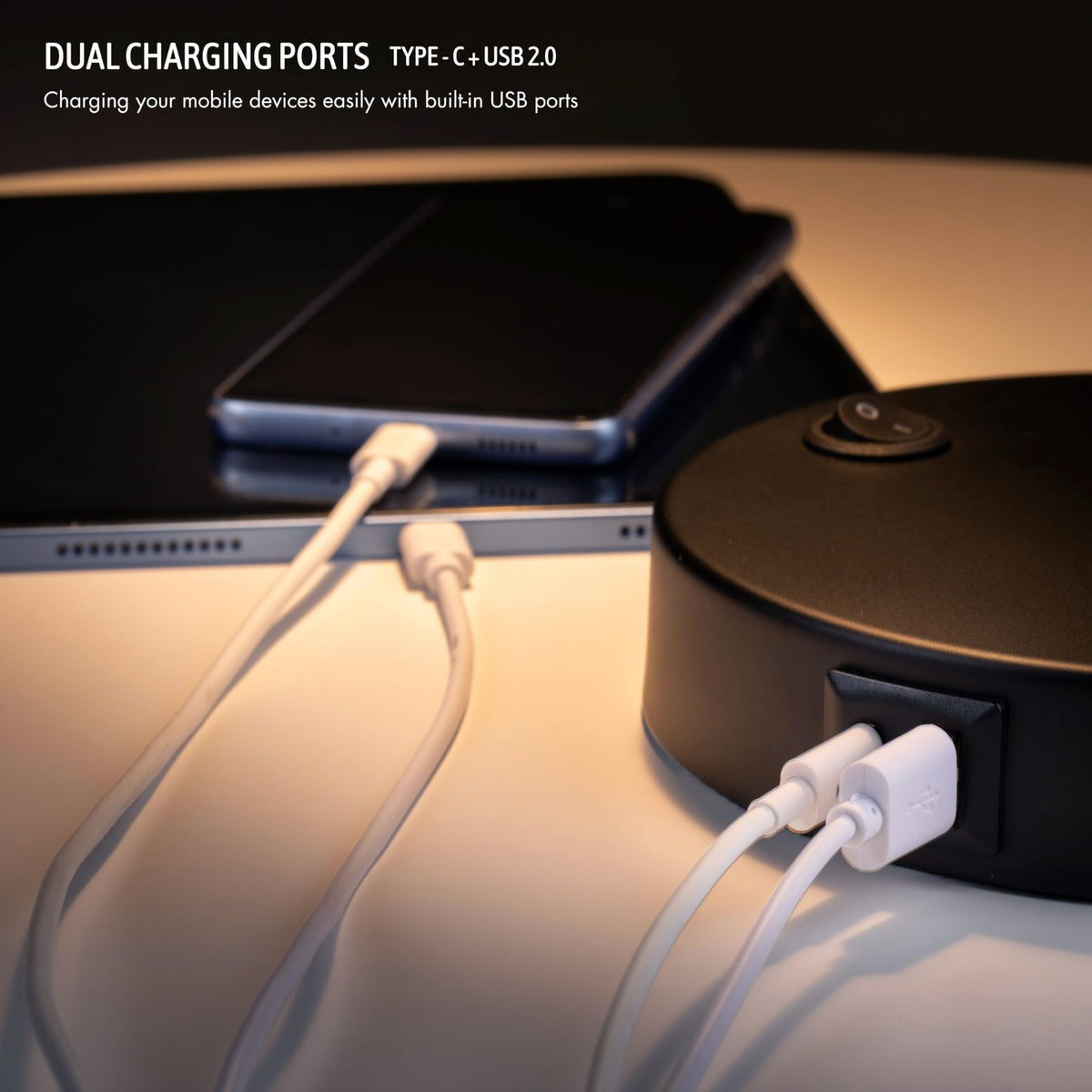 O'Bright Astrum dual USB charging ports power devices at your desk.