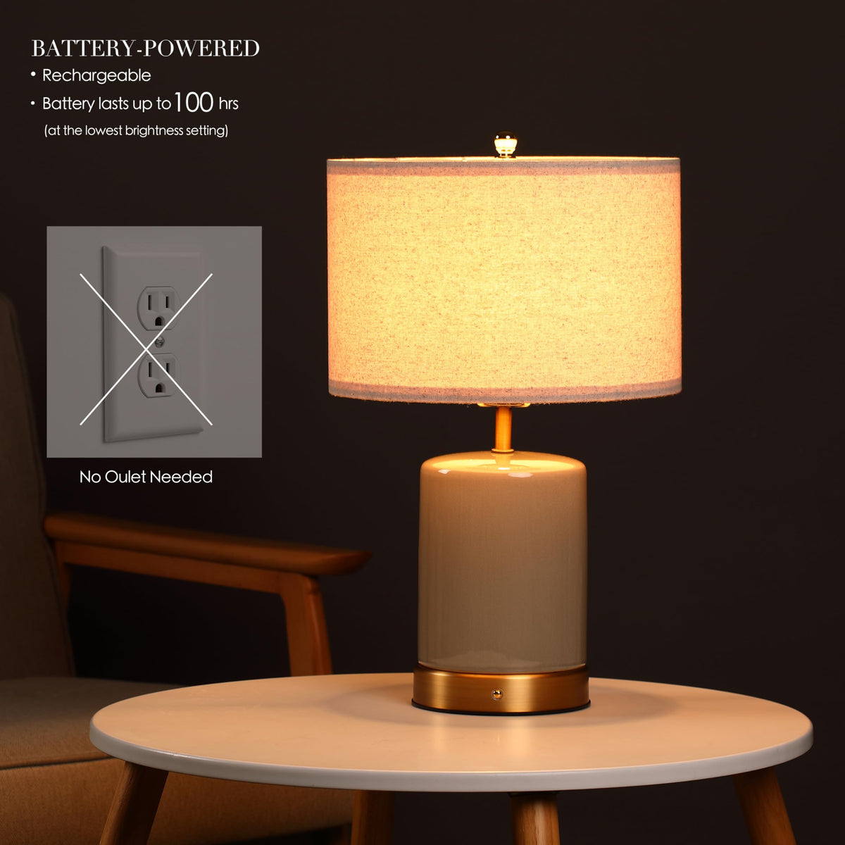 O'Bright Dune brushed brass accent adds stylish contrast for nighttime ambiance.