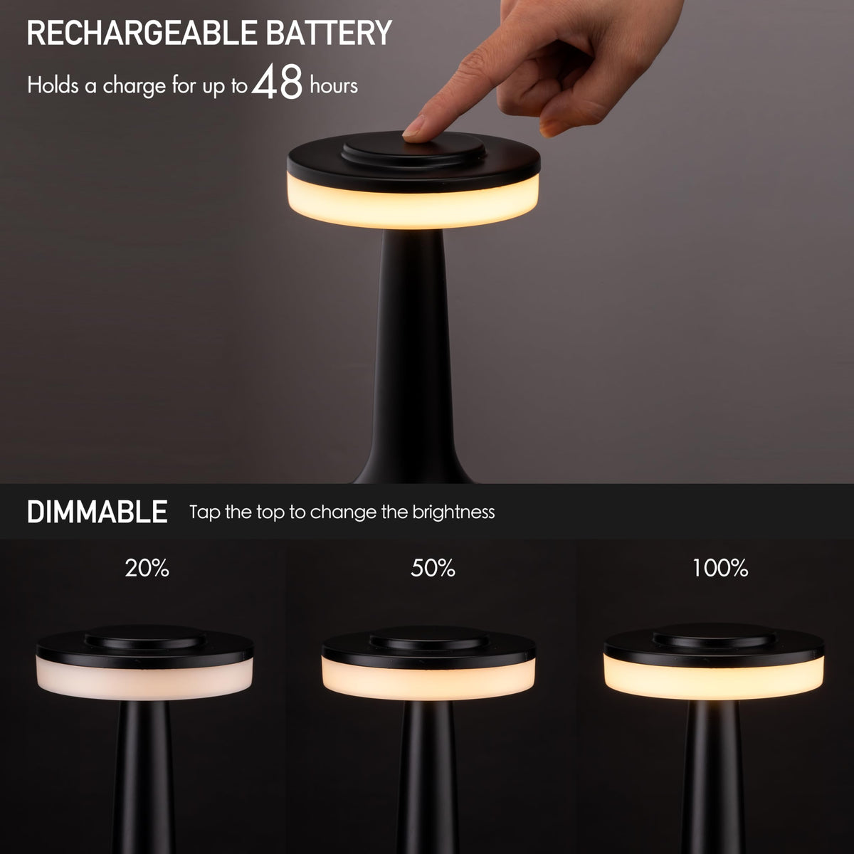 O'Bright night light with 3 brightness levels for gentle ambiance or bright reading.