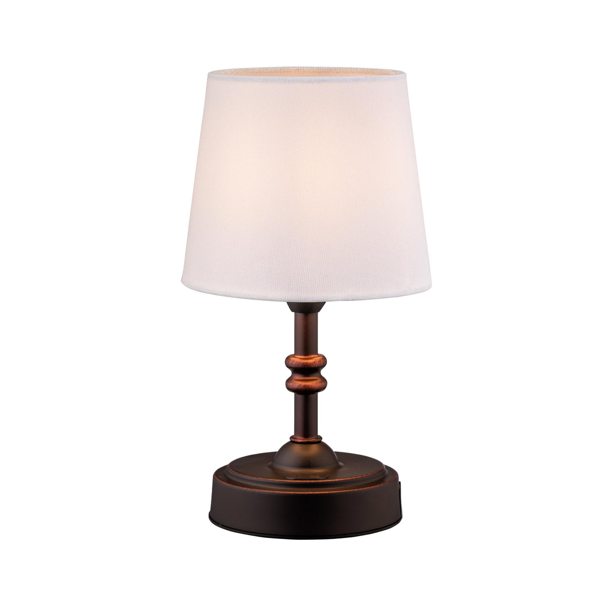 O’Bright Seraph mini cordless LED table lamp in antique brass finish, portable lighting for any room.