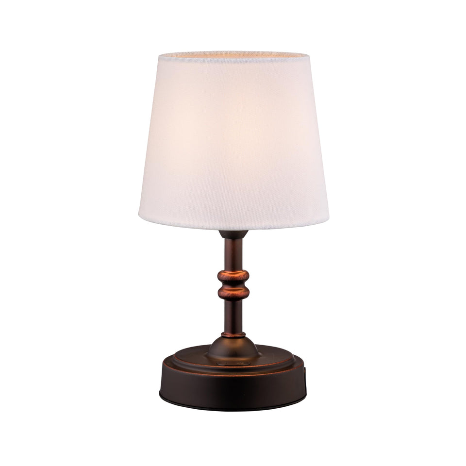 O’Bright Seraph mini cordless LED table lamp in antique brass finish, portable lighting for any room.