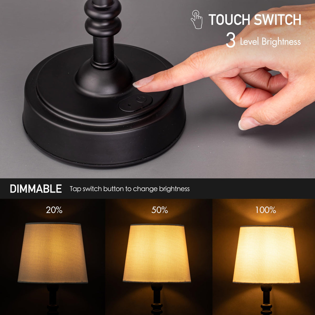 Seraph mini displaying three brightness levels for versatile room lighting