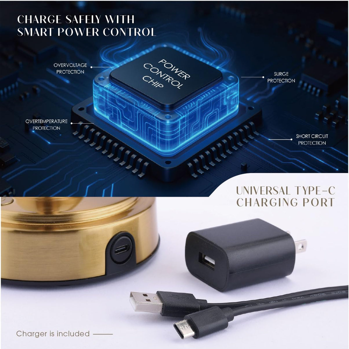 Seraph mini USB Type-C charging port enables easy recharging anywhere