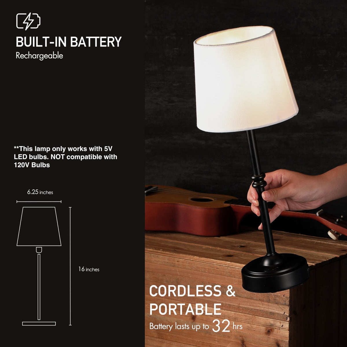 O'Bright Seraph lamp with USB-C charging port for easy recharging.