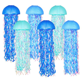 OBXT 10-inch blue jellyfish lanterns for mermaid party backdrop