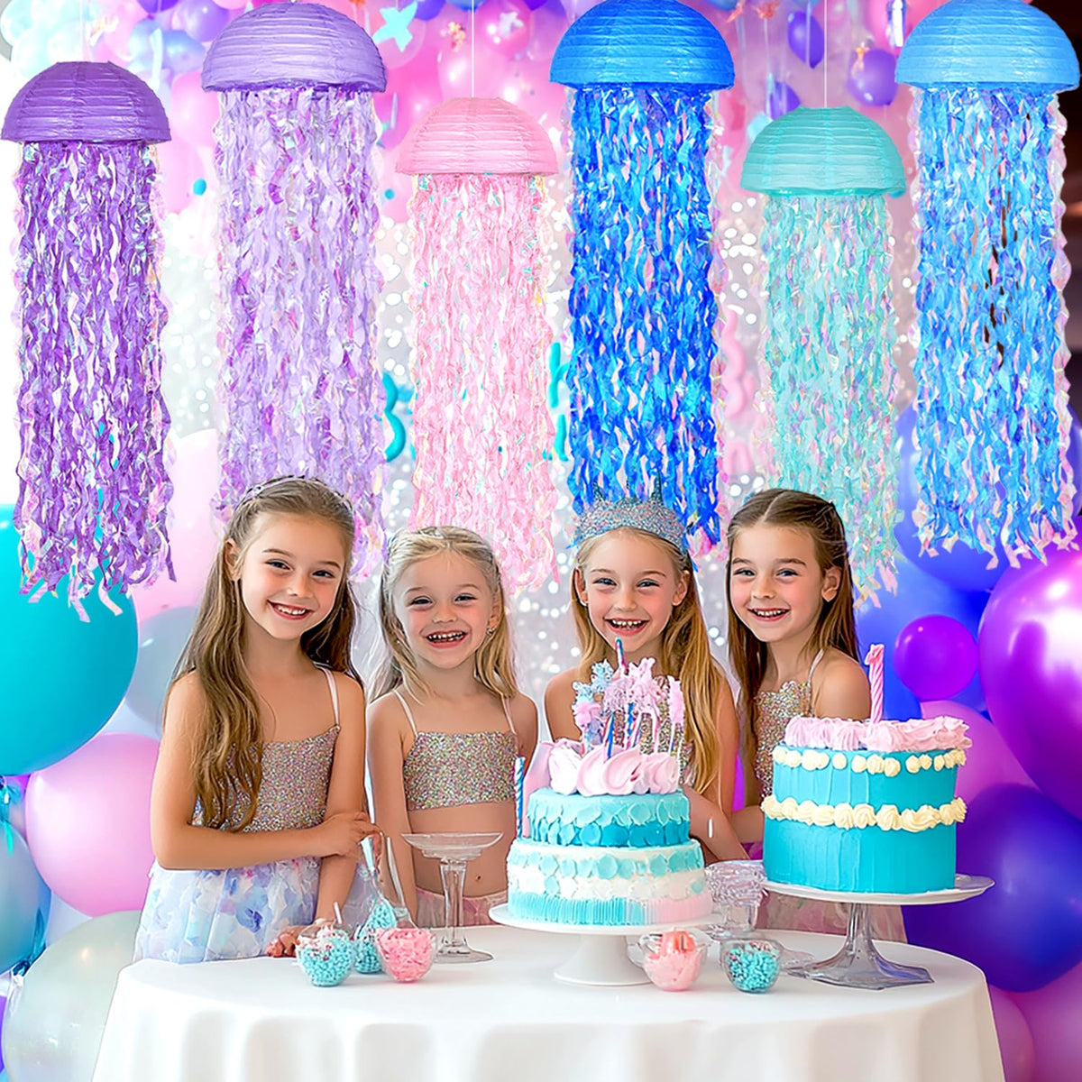 OBXT Mermaid jellyfish lantern blue enhances ocean-themed bedroom decor