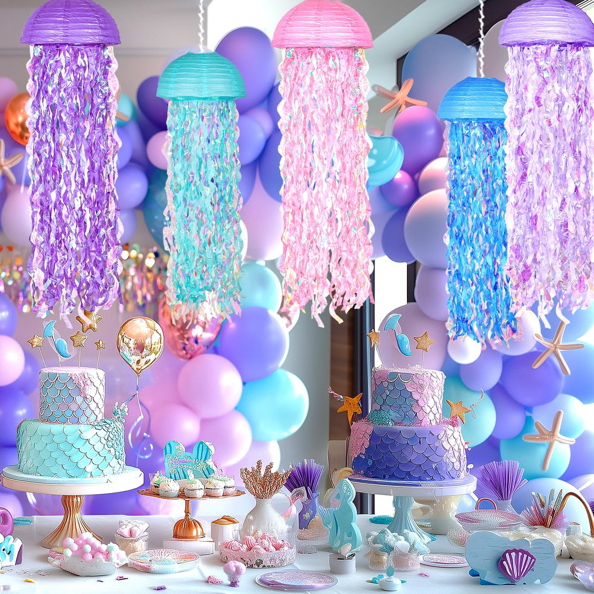 OBXT Mermaid jellyfish lantern undersea party backdrop for photos