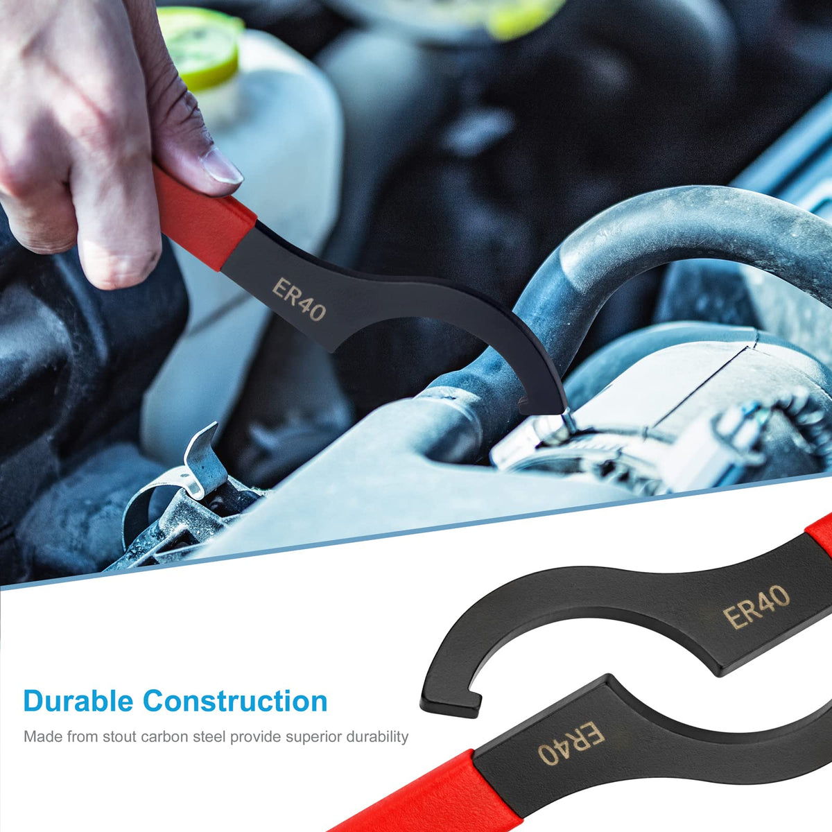 Wrench sizes ER40, ER32, ER25, APU16 enabling broad coilover and plumbing work.