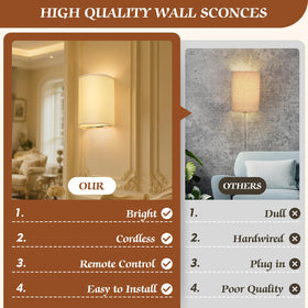 OCATO wireless wall sconce with easy-install hooks for damage-free setup