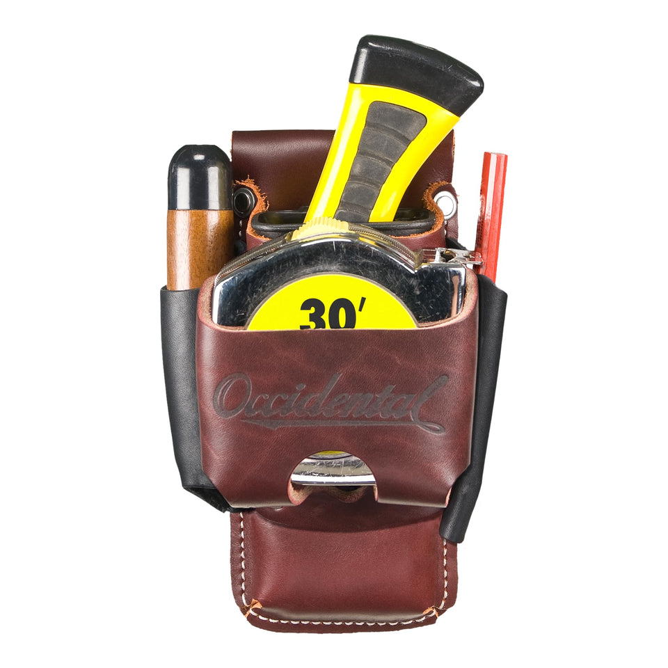Occidental Leather clip-on 4in1 tool-tape holder keeps essential tools within reach on the job belt.