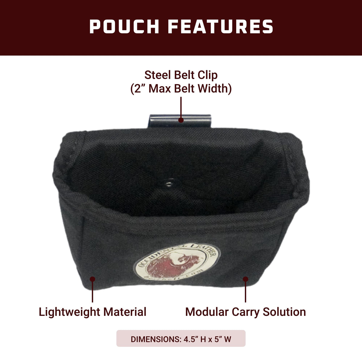 Open-top view of Occidental Leather clip-on pouch revealing interior space