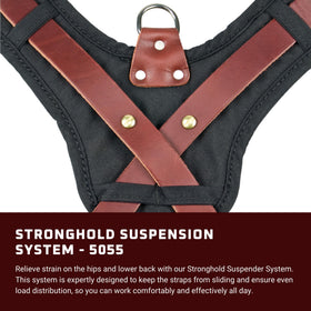Occidental Leather Stronghold easy-on/off chest strap for quick fitting.