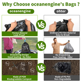 Oceanengine compostable plastarch material bags, eco-friendly waste management for campers.