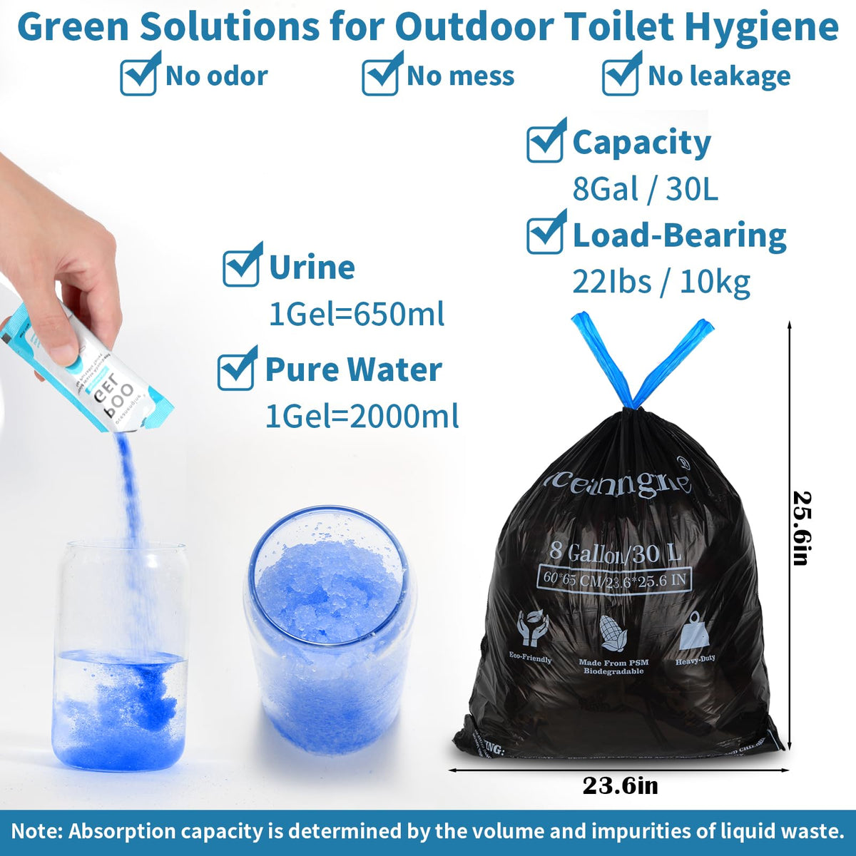 Oceanengine leak-proof porta potty bag, prevents splashes and odors outdoors.