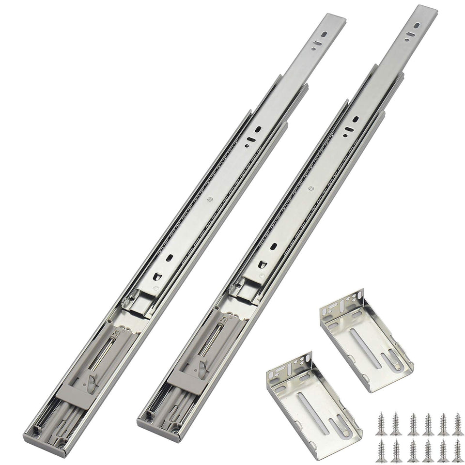 OCG soft-close 22in drawer slide, front view, showcasing smooth, quiet operation