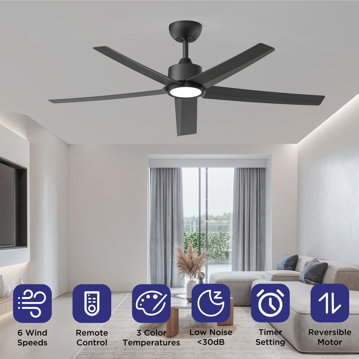 ocioc five-ABS-blades ceiling fan delivering quiet airflow for bedrooms