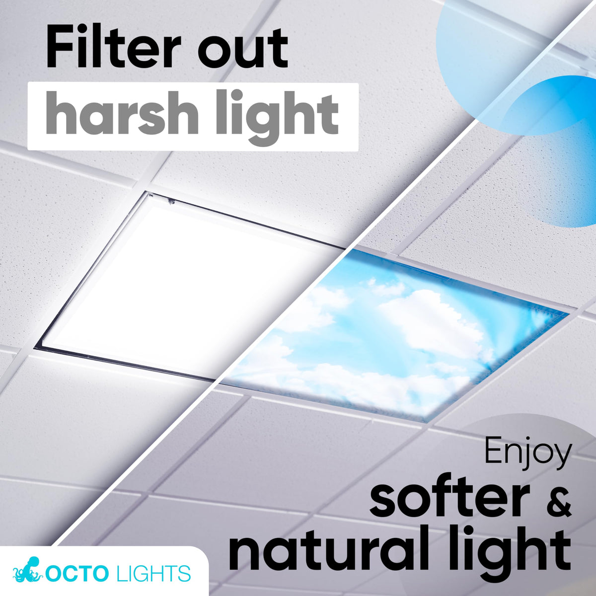 OCTO LIGHTS ambient light cover for office cubicles softens glare and improves focus.